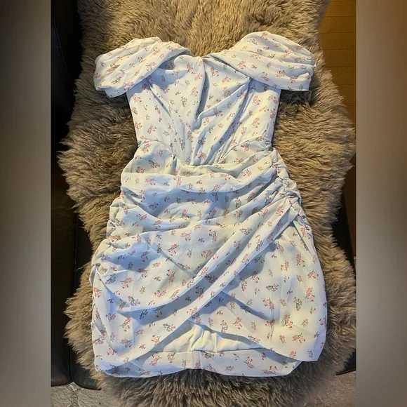 NWT House of CB Blue Floral Draped Corset Mini Dress - Picture 3 of 6